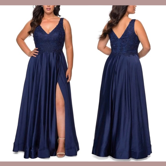 La Femme Navy Blue Formal Gown - Picture 1 of 12